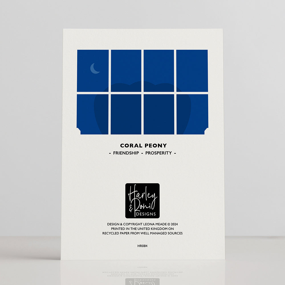 CORAL PEONY FLOWER GREETINGS CARD