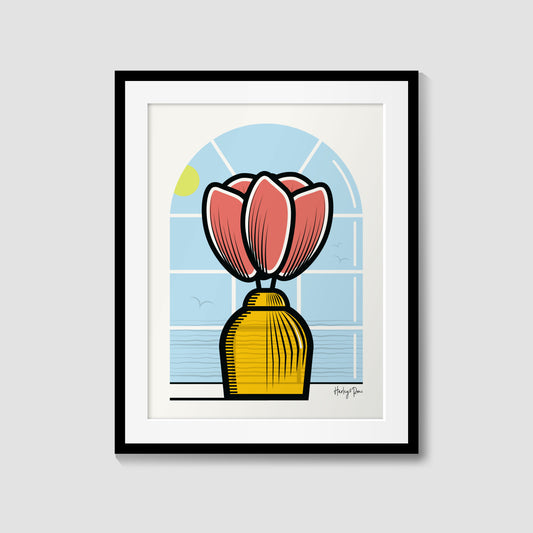 TWO ORANGE TULIP FLOWERS GICLÉE PRINT