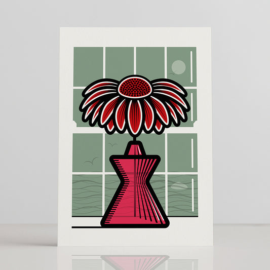 RED ECHINACEA FLOWER GREETINGS CARD