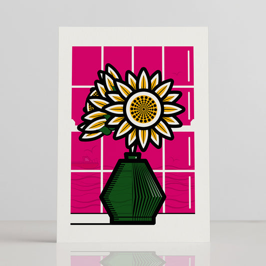TWO SUNFLOWER FLOWERS GREETINGS CARD