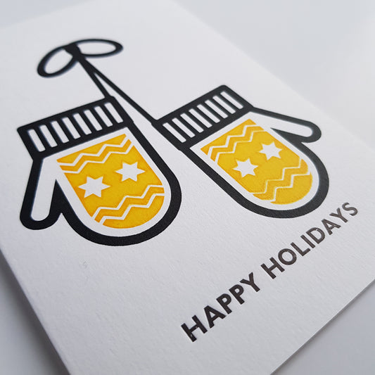 YELLOW MITTENS "HAPPY HOLIDAYS" CHRISTMAS CARD