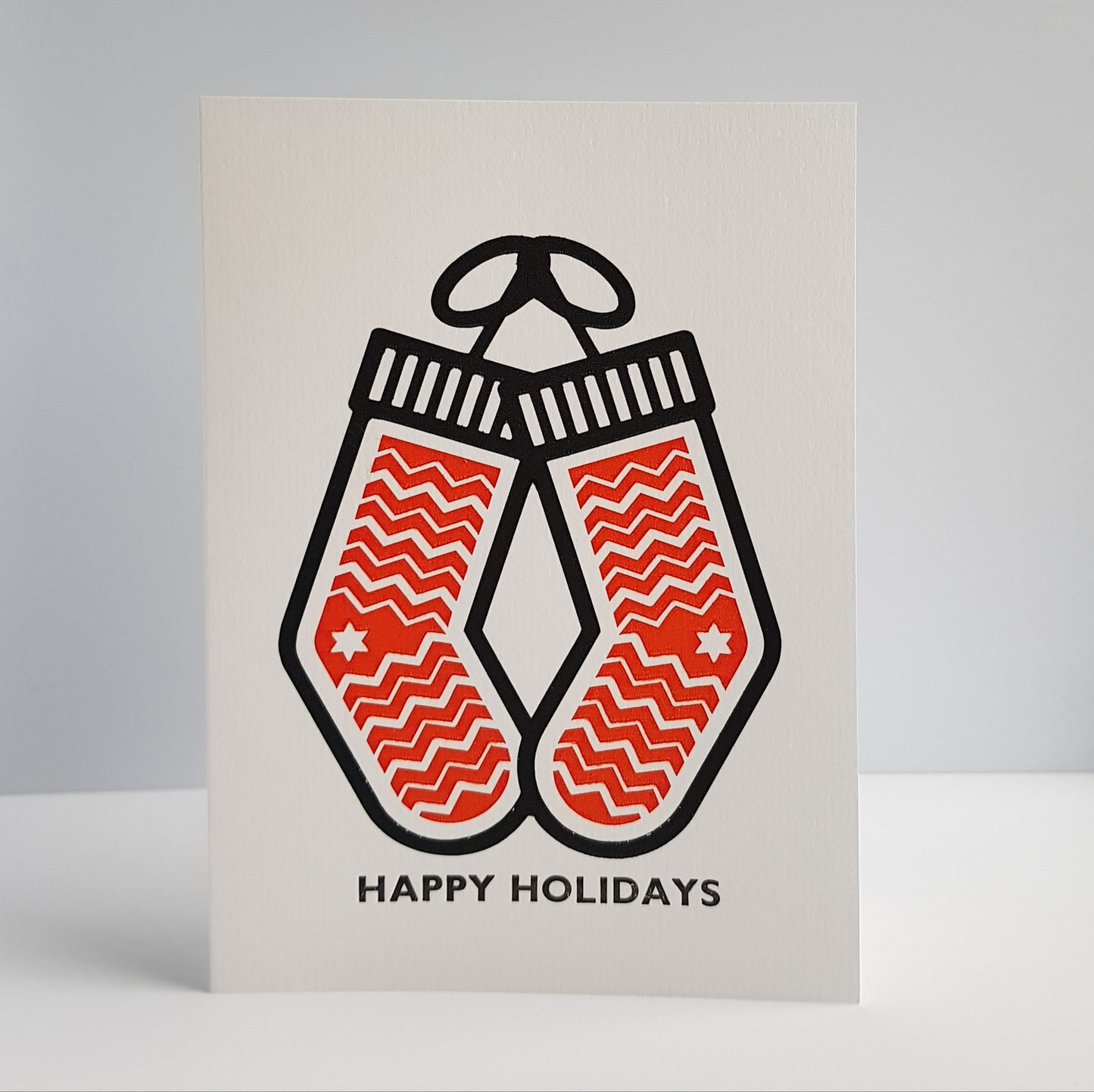ORANGE STOCKINGS "HAPPY HOLIDAYS" CHRISTMAS CARD