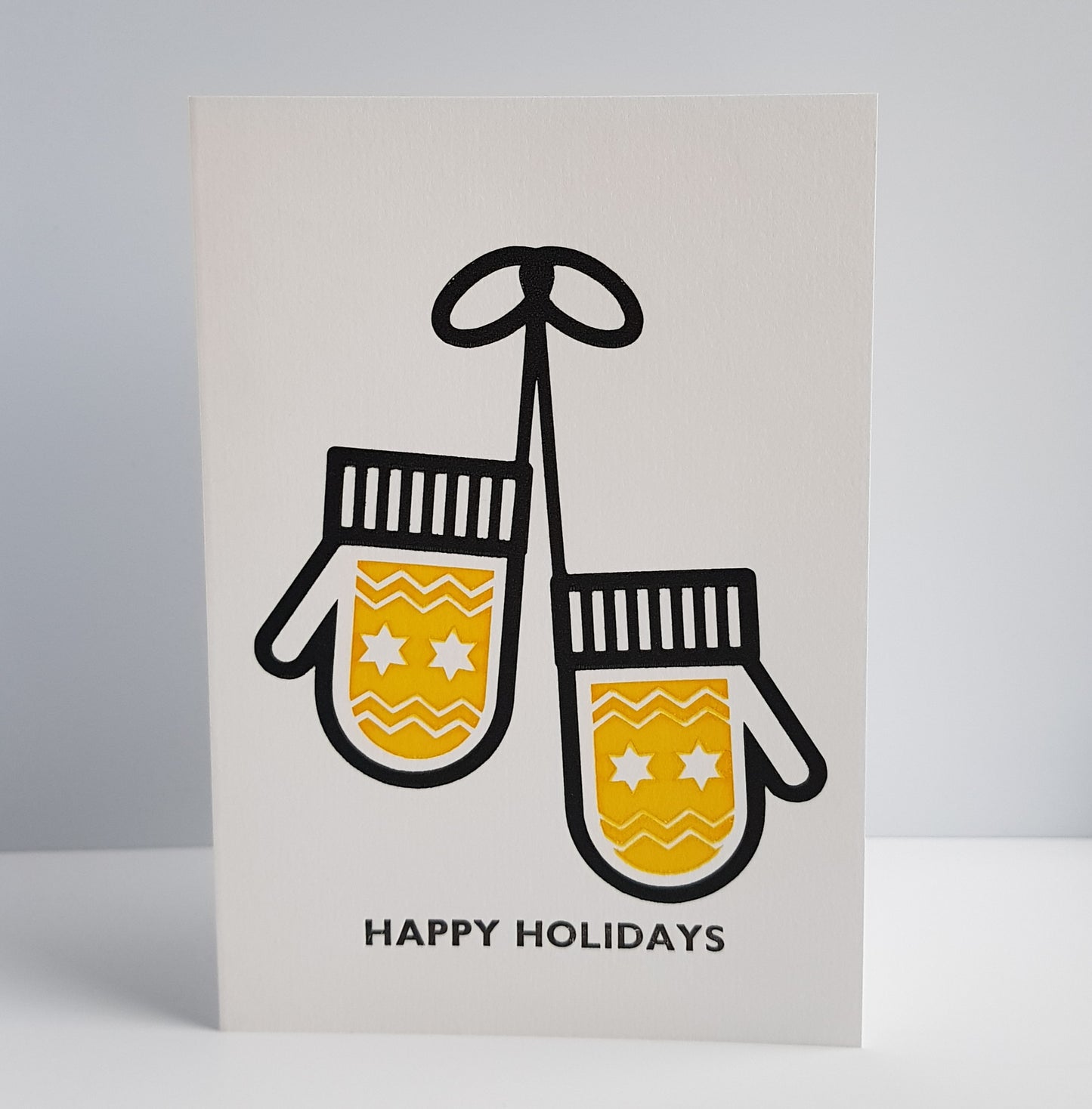 YELLOW MITTENS "HAPPY HOLIDAYS" CHRISTMAS CARD