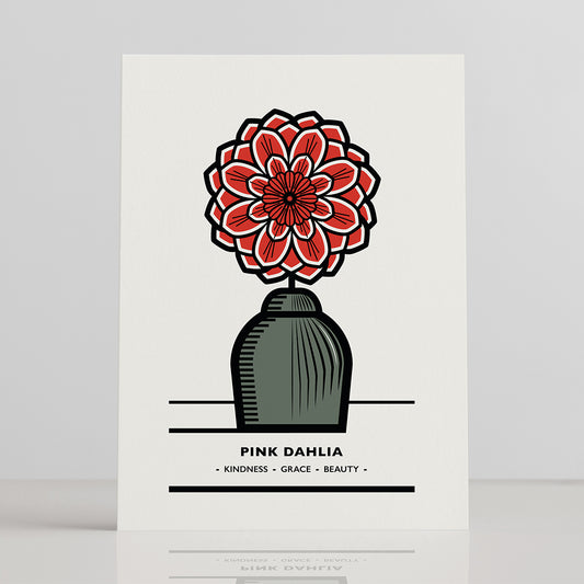 PINK DAHLIA FLOWER GREETINGS CARD
